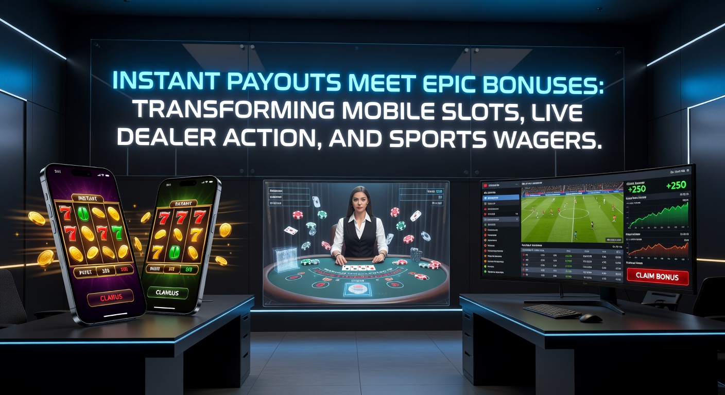 Live-Dealer-Roulette-Tisch auf Tablet mit Sportwetten-Overlay und grünem Haken für instant payout, umgeben von Slot-Symbolen und Bonus-Popups